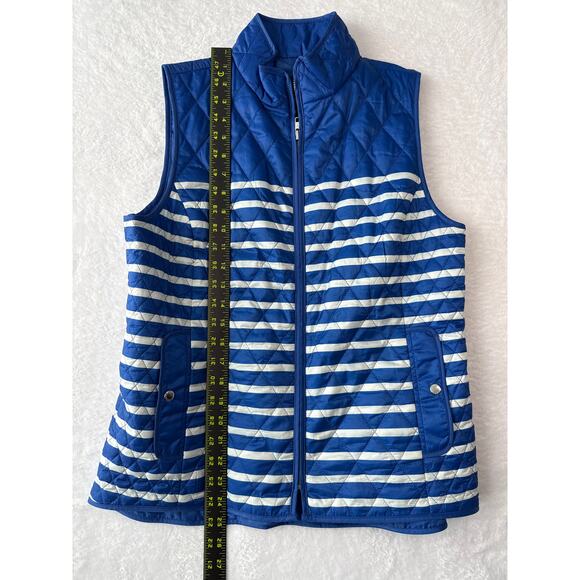 Talbots Womens Quilted Light Puffer Vest Size Small Blue White Stipe Full Zip - Picture 4 of 6
